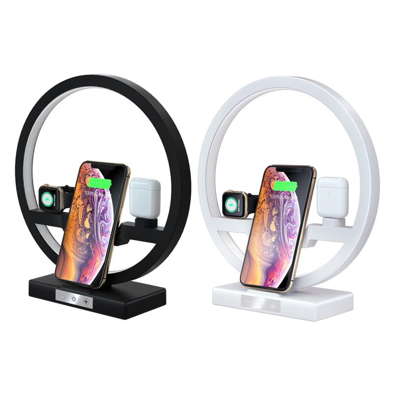 Wireless Charger Dock Station 4 In 1 USB Type C Charging Stand Fast Charging 3.0 For Mobile Phone Watch Headset Table Lamp